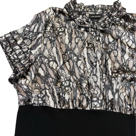 Lane Bryant Womens Plus Size 22/24 Black Floral Satin Lace Short Sleeve Top - Picture 8 of 10